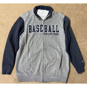 Champion Baseball Hall of Fame Zip Mens Sweatshirt Large Gray Navy Enbroidered